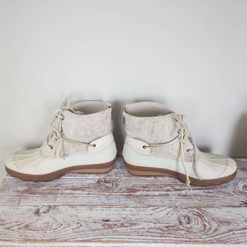 Sperry Women's Wedge Tide Saltwater Wool Duck Boots Size 9 White/Cream - Picture 4 of 7